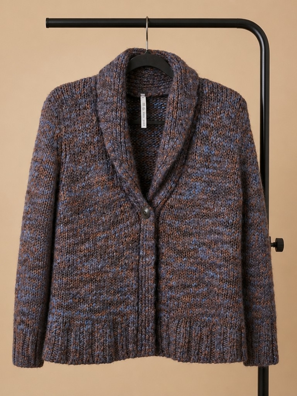 Shawl Collar Chunky Knit Cardigan Sweater - Brown/Blue